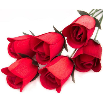 Red Half Open Roses 6-Pack - The Original Wooden Rose