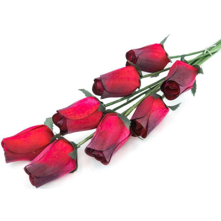 Red/Black Closed Bud Roses 8-Pack - The Original Wooden Rose