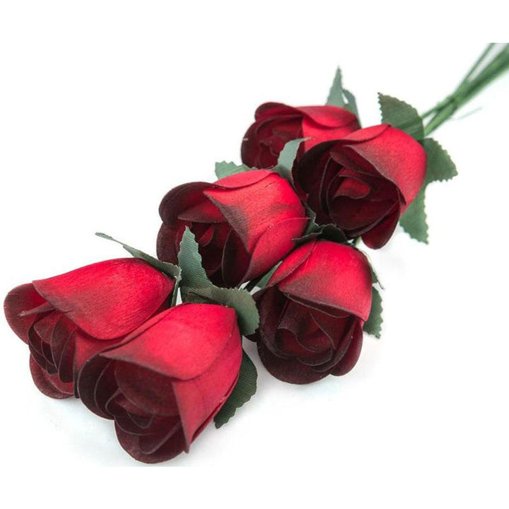 Red/Black Half Open Roses 6-Pack - The Original Wooden Rose