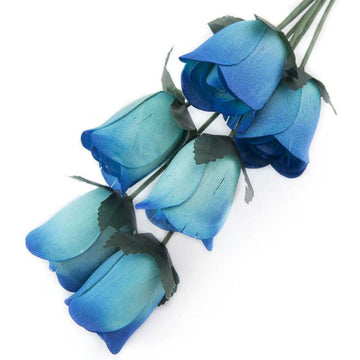 Blue/Dark Blue Half Open Roses 6-Pack - The Original Wooden Rose