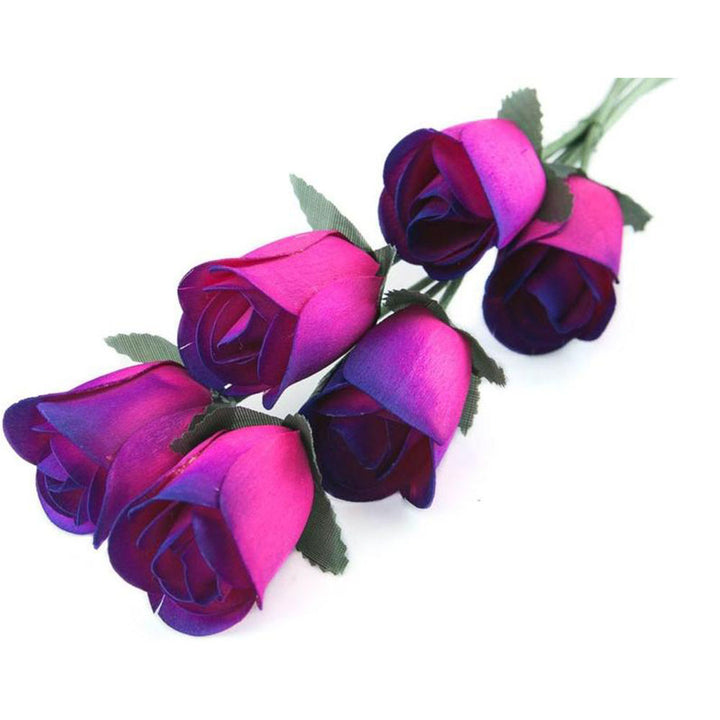 Hot Pink/Purple Half Open Roses 6-Pack - The Original Wooden Rose