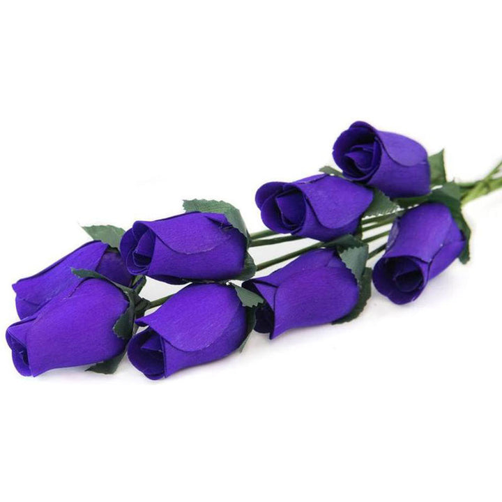 Dark Purple Closed Bud Roses 8-Pack - The Original Wooden Rose