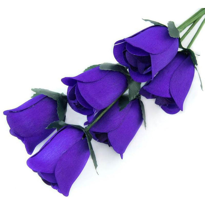Purple Half Open Roses 6-Pack - The Original Wooden Rose