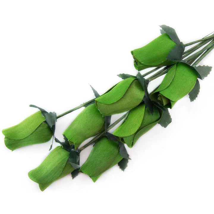 Green Closed Bud Roses 8-Pack - The Original Wooden Rose